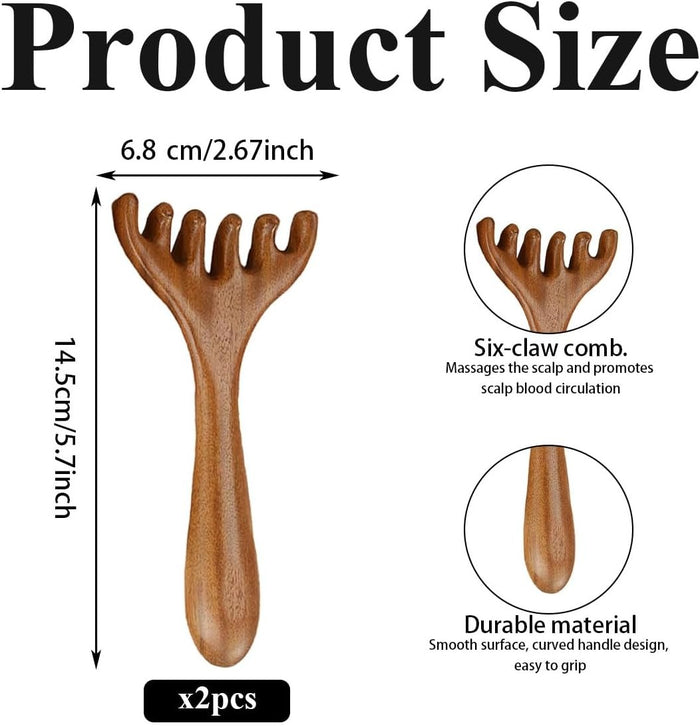 2 Pcs Six Claw Wooden Handheld Scalp Massage Comb Portable Relaxation Stress Relief Head Scratcher