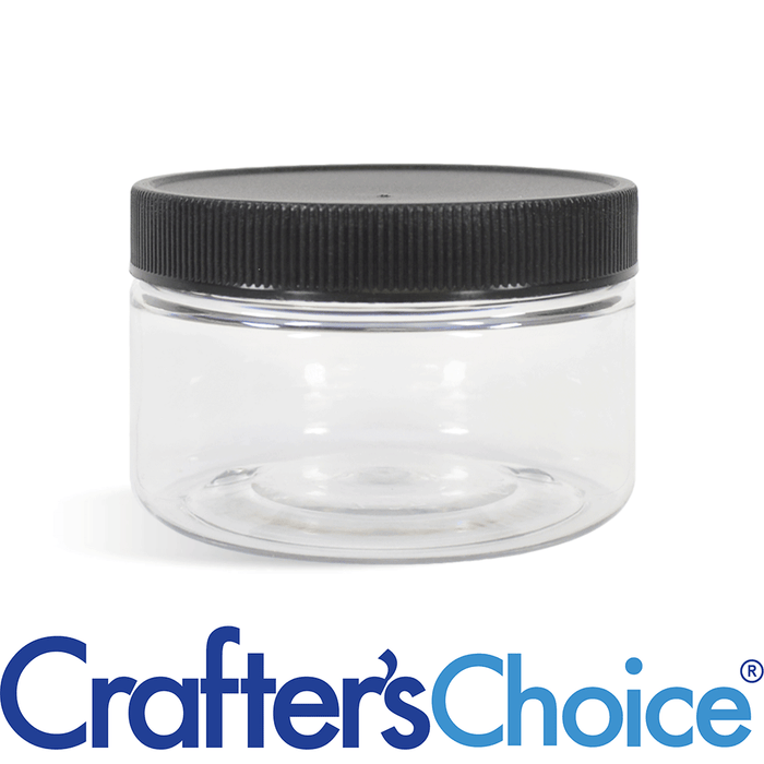 8 oz Clear Heavy Wall Jar with Black Ribbed Lid