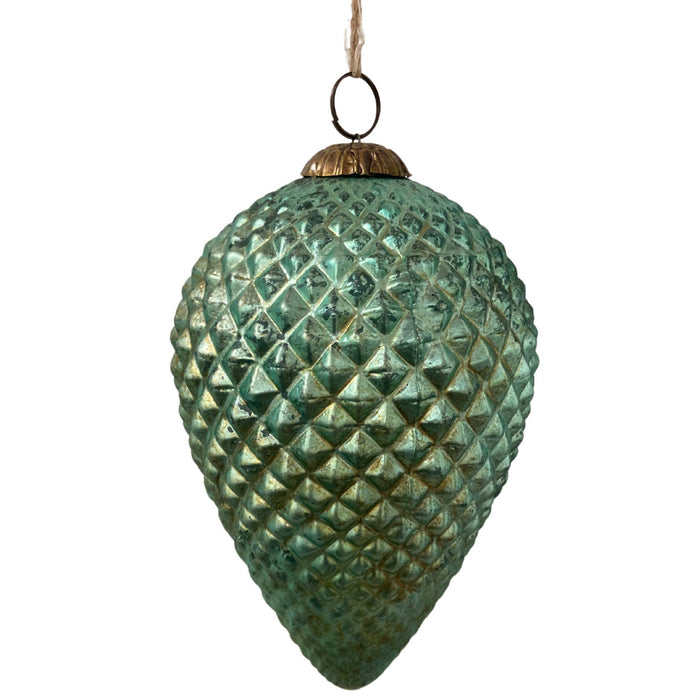Antique Sage Mercury Glass Christmas 8'' Pinecone Ornament