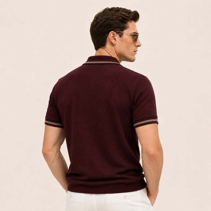 ARZO Bordeaux Crest Knit Polo