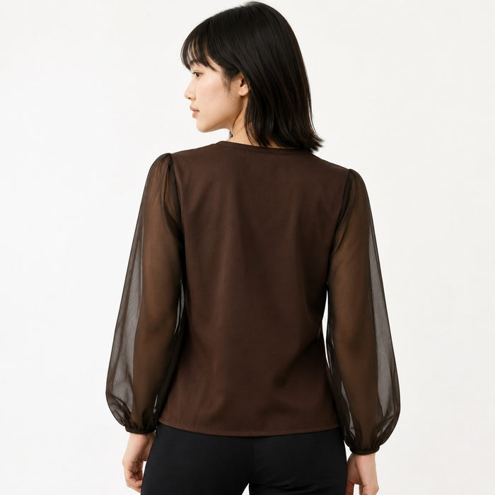 ARZO Cocoa Sheer Elegance Top (Brown)