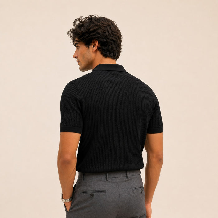 ARZO Noir Black Texture Polo