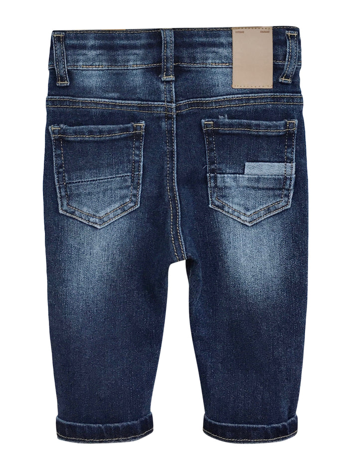 Baby Jeans,Little Toddler Elastic Band Inside with D-ring Distressed Vintage Creasing Stretch Denim Pants