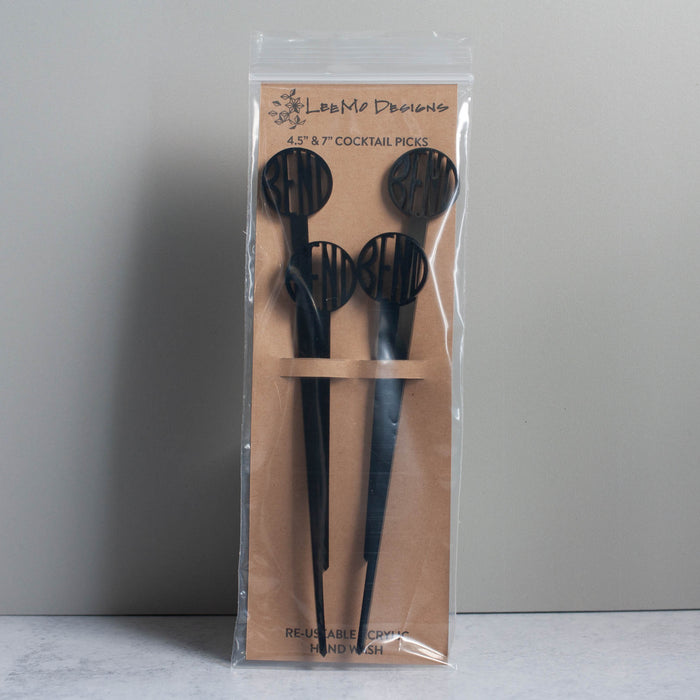 Cocktail Picks - Bend, Oregon Set of 4 - black laser cut acrylic - by LeeMo Designs in Bend, Oregon