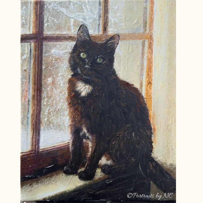 Custom Winter Cat Oil Portrait | Hand-Painted Seasonal Pet Artwork