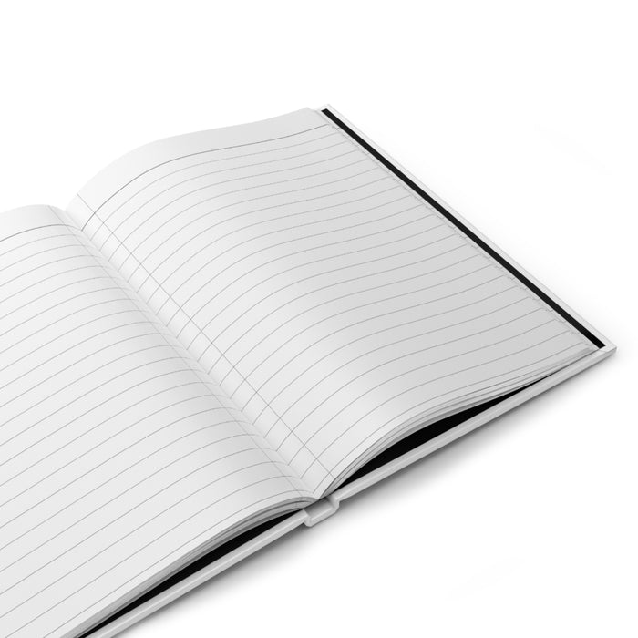 Open notebook with lined pages on a white background