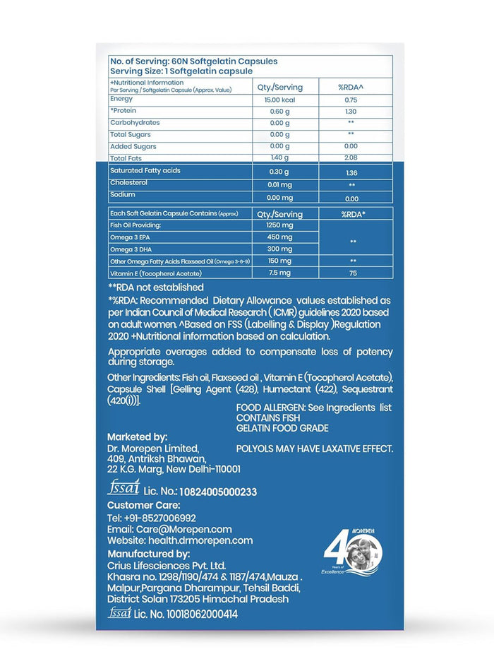 Dr. Morepen Omega 3 Fish Oil Triple Strength (60 Capsules)