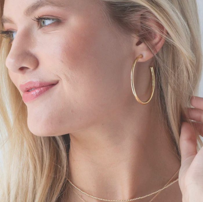 Enewton Round Gold 2" Post Hoop 3mm Smooth Earrings in at Wrapsody