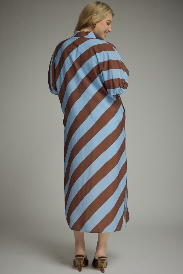 Entro Diagonal Striped Midi Dress