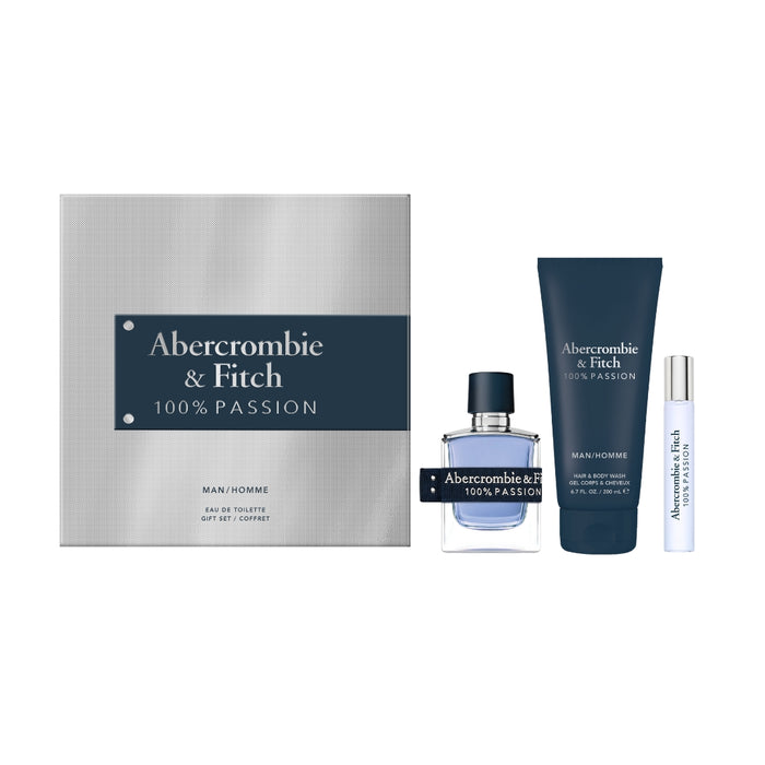 ABERCROMBIE & FITCH Gift Set 25 : 100% Passion Man EDT 100ml + 15ml + Body Wash 200ml | Isetan KL Online Store