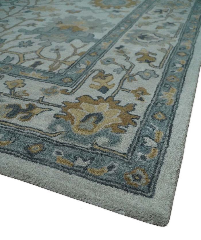Hand Tufted Silver and Blue Donegal Oushak Rug, Multi Size Living Room and Bedroom Rug