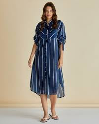 Hayman Shirt Dress in Navy with White Stripes