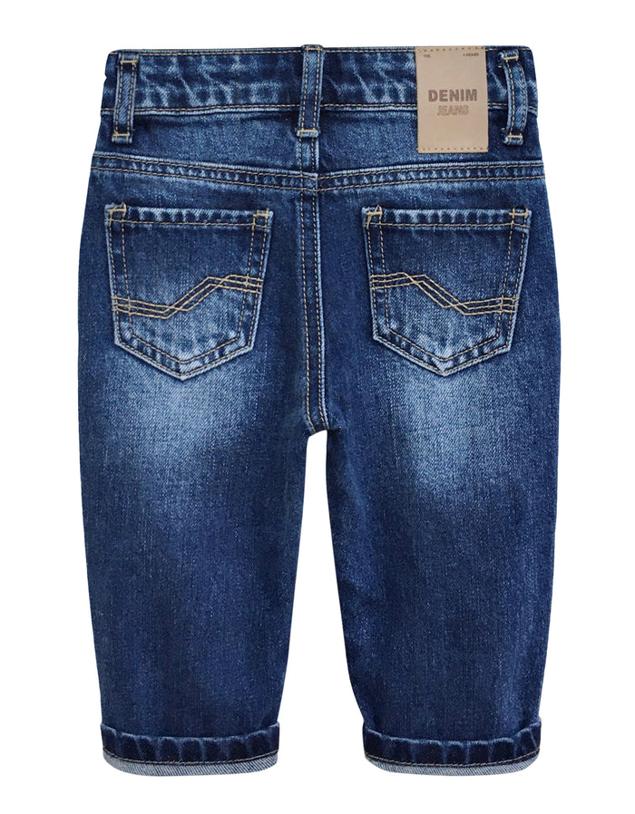 Infant Jeans,Baby Toddler Elastic Band Inside with D-ring Ripped Vintage Creasing Denim Pants