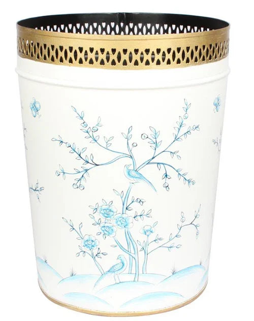 Ivory and Blue Pierced Tissue Holder or Wastepaper Basket by The Enchanted Home