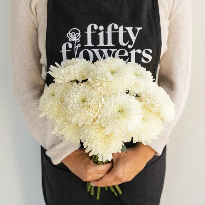 Misty White Bahlia Flower Apron - Image