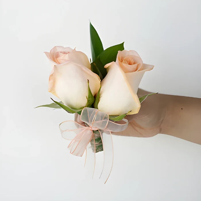 Modern Peach Rose Boutonniere and Corsage Pack