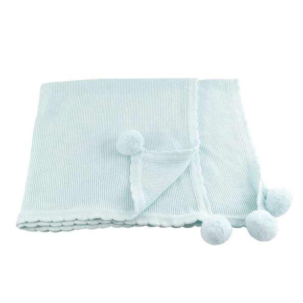 Mon Ami Pom Pom Baby Blanket - Multiple Colors Blankets & Throws in Pale Blue at Wrapsody