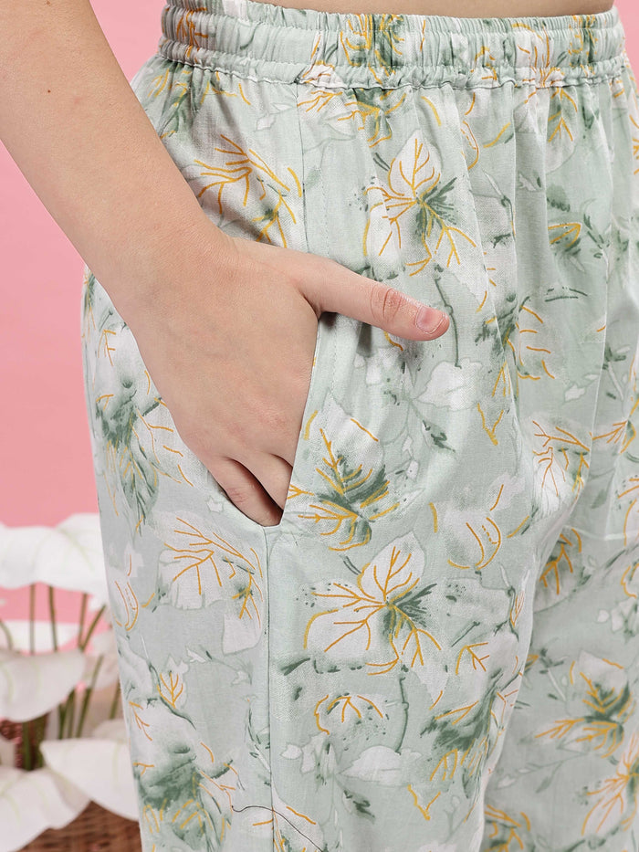 Pastel Green Cotton Pajama Set for Women