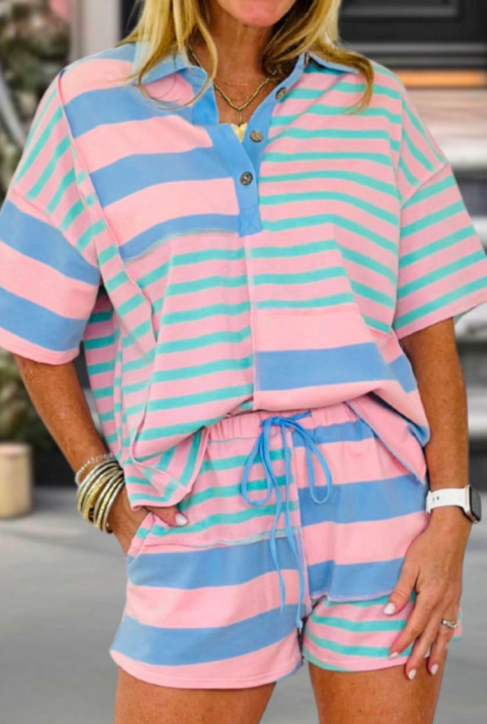 Pink/Blue Striped Colorblock Set
