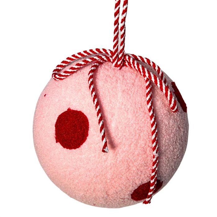 Pink/Red Fuzzy Polka Dot Ball 8" Ornament