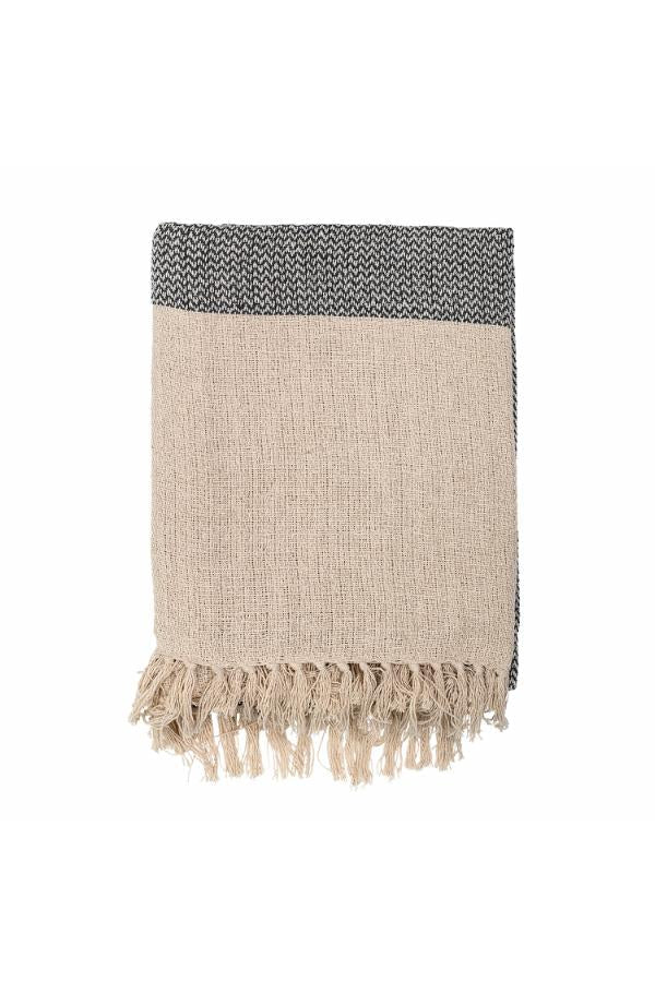 Recycled Cotton Blend Knit throw with Fringe - Grey