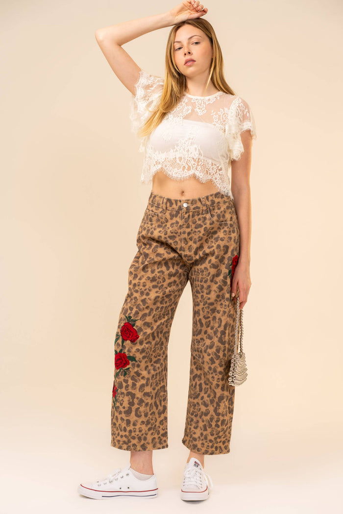 Rose Leopard Barrel Pants