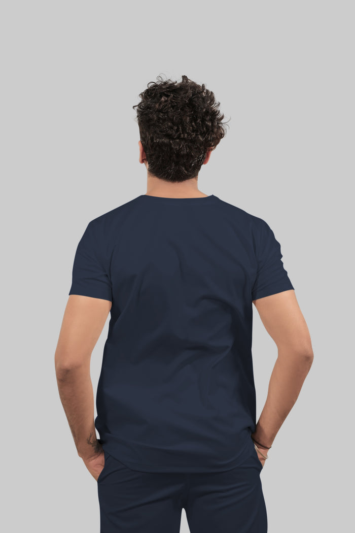 Stretchable (4Way) Men Navy Blue V-Neck With Straight Pant Scrub Set