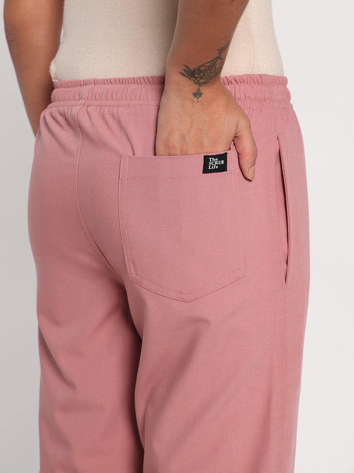 Stretchable (4Way) Women Dusty Pink Mandarin Neck With Straight Pant Set