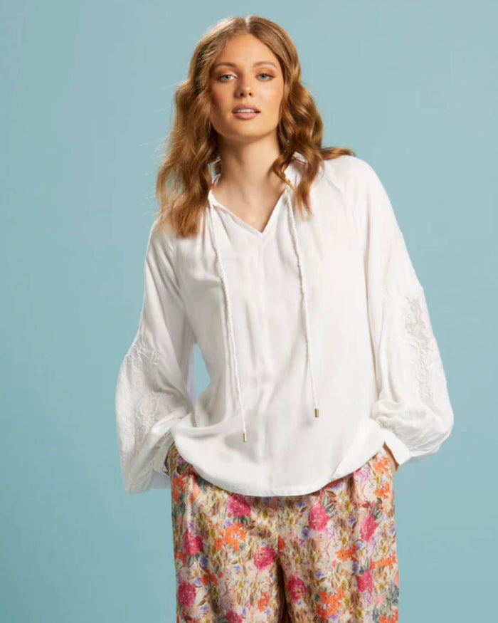 Unholy Embroidered Sleeve Top