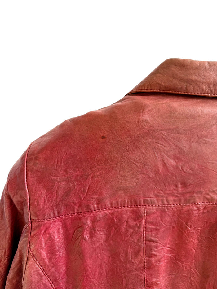 Vintage Red Leather Jacket with Worn Patina Effect