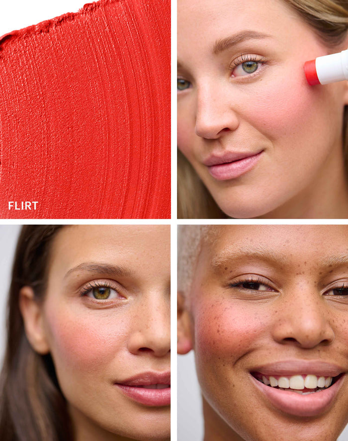 blush-glow-duo-stick-your-choice; flirt-blush: Frischer, natürlicher Rotton mit warmen Untertönen und einem satinmatten Finish