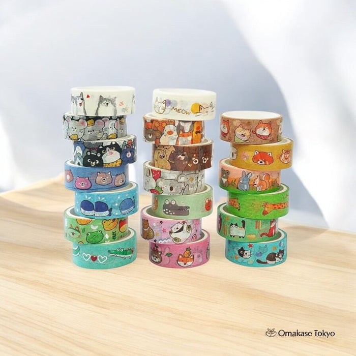 YUBBAEX Cute Animal Washi Tape Set – 20 Rolls
