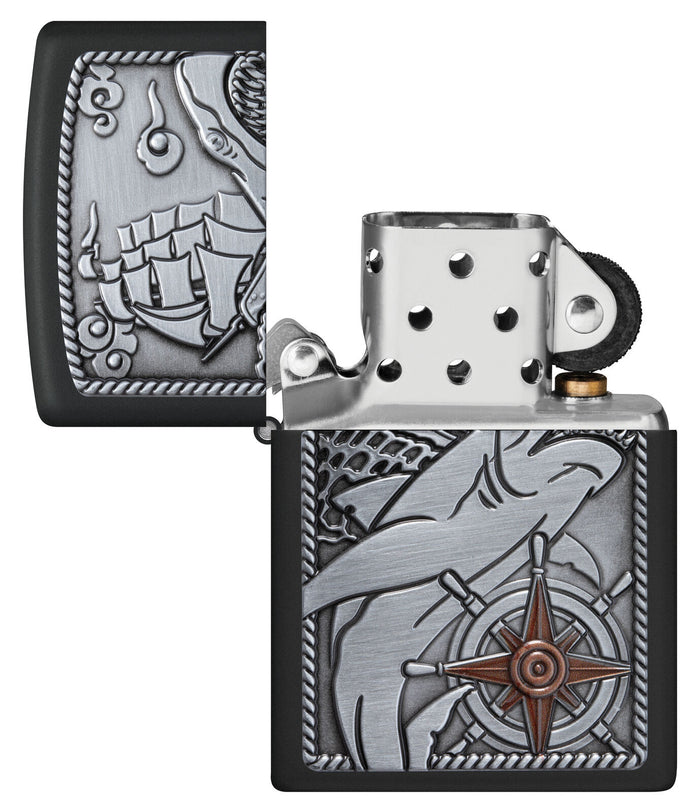 Zippo Ship Shark Emblem Design Black Matte 48120