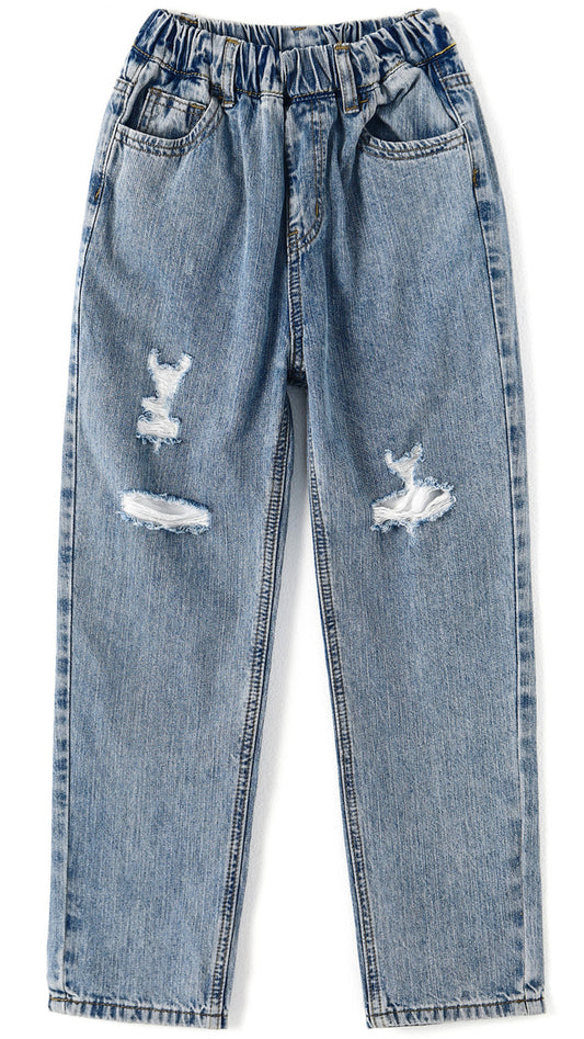 12M-13T Girls Slim Fit Pull On Jeans,Ribbed Waistband Stretch Denim Pants