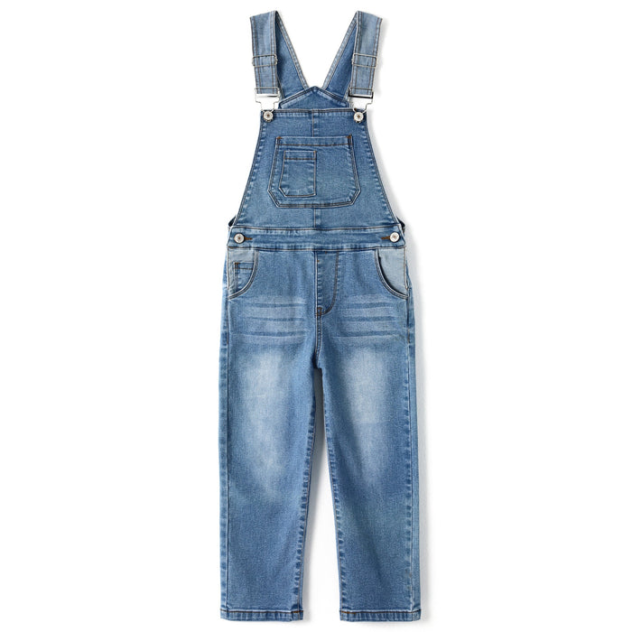 12M-14T Girls Denim Overalls, Elastic Waistband Inside Washed Stretchy Jeans Jumpsuit