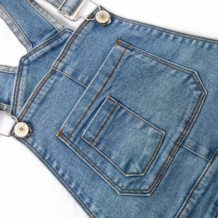 12M-14T Girls Denim Overalls, Elastic Waistband Inside Washed Stretchy Jeans Jumpsuit
