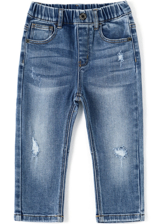 12M-5T Little Girls Ruffled Elastic Waist Diagonal Pocket Denim Jeans