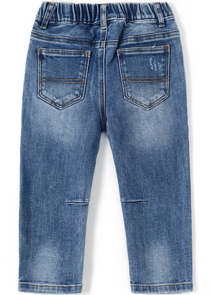 12M-5T Little Girls Ruffled Elastic Waist Diagonal Pocket Denim Jeans