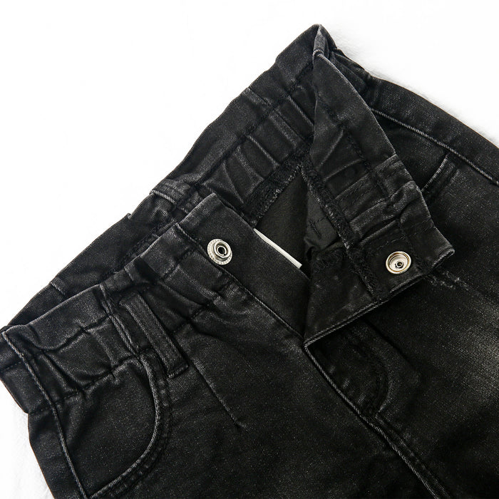 12M-5T Little Girls Ruffled Elastic Waist Diagonal Pocket Denim Pants
