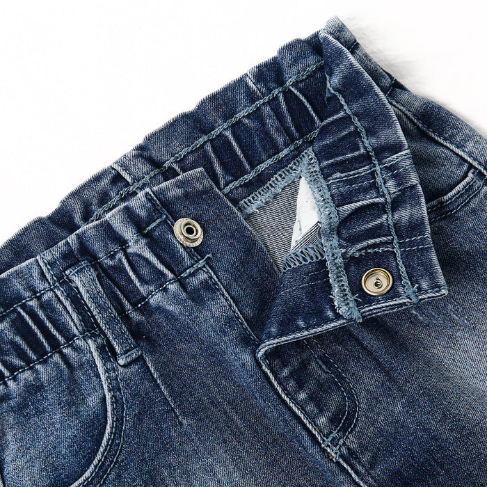 12M-5T Little Girls Ruffled Elastic Waist Diagonal Pocket Denim Pants