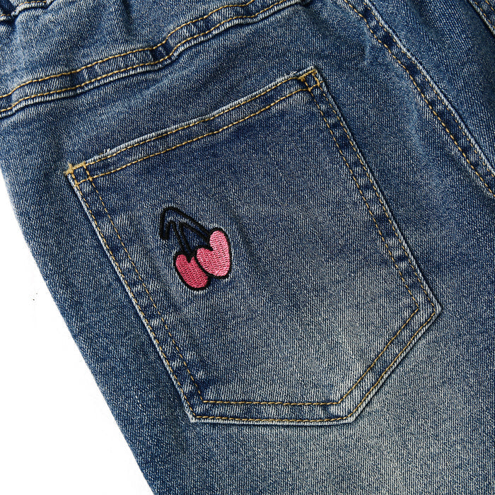 3-13T Girls Jeans, Ribbed Elastic Waist Embroidered Denim Pants