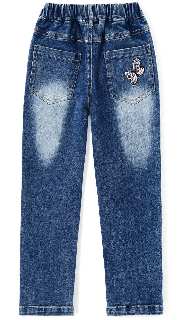 4-15T Girls Jeans, Ribbed Elastic Waist Embroidered Denim Pants