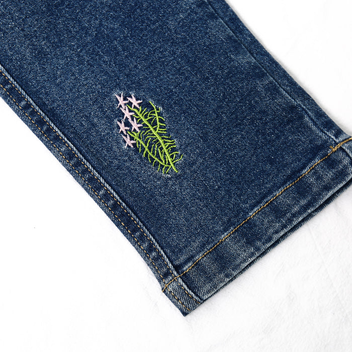 4-15T Girls Jeans, Ribbed Elastic Waist Embroidered Denim Pants