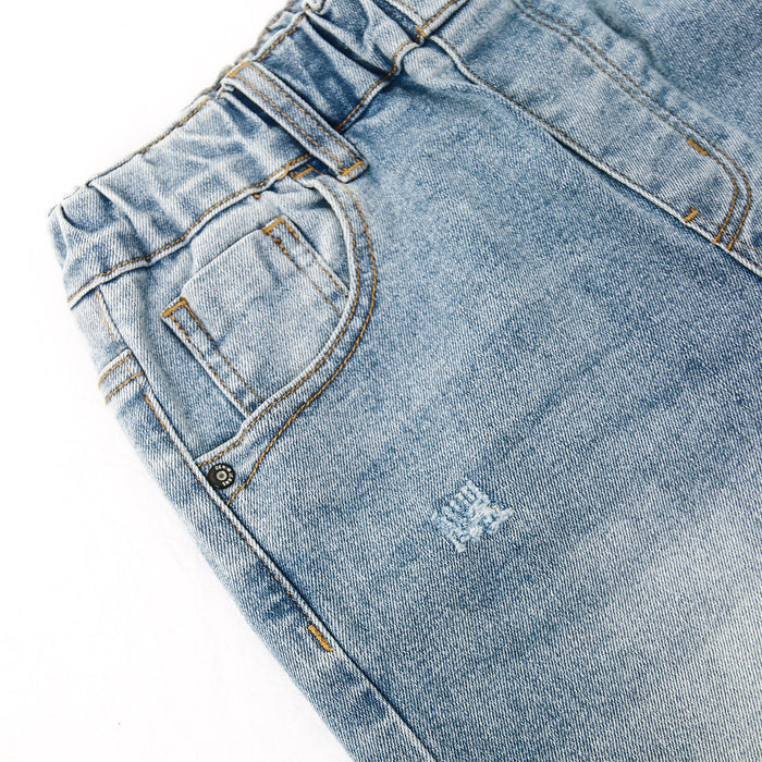 5-13T Girls Wide Leg Jeans, Ribbed Elastic Waist Pull on Denim Pants