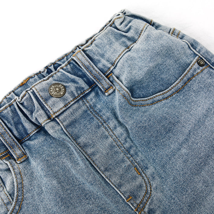 5-13T Girls Wide Leg Jeans, Ribbed Elastic Waist Pull on Denim Pants