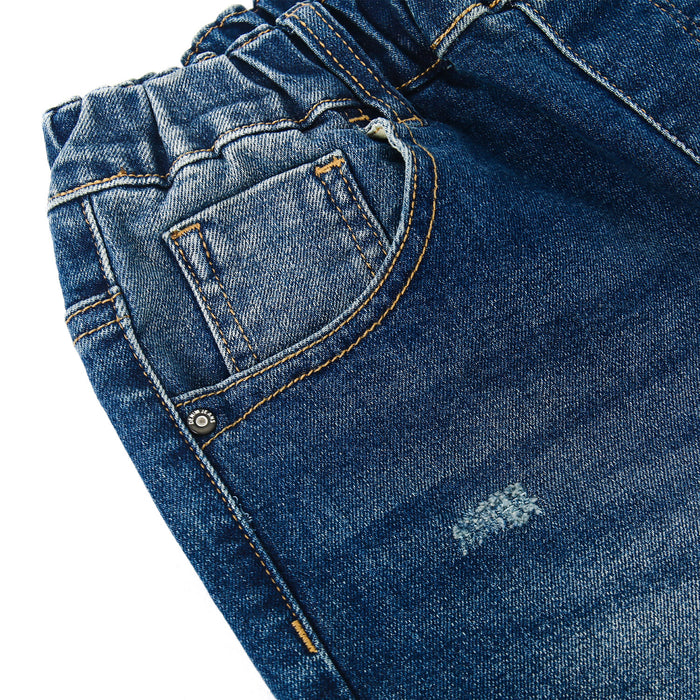 5-13T Girls Wide Leg Jeans, Ribbed Elastic Waist Pull on Denim Pants