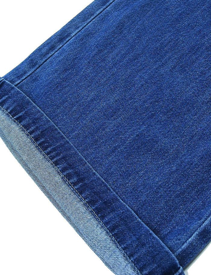 5-14T Girls Thin Denim Pants, Wide-Leg Ribbed Elastic Waistband Jeans