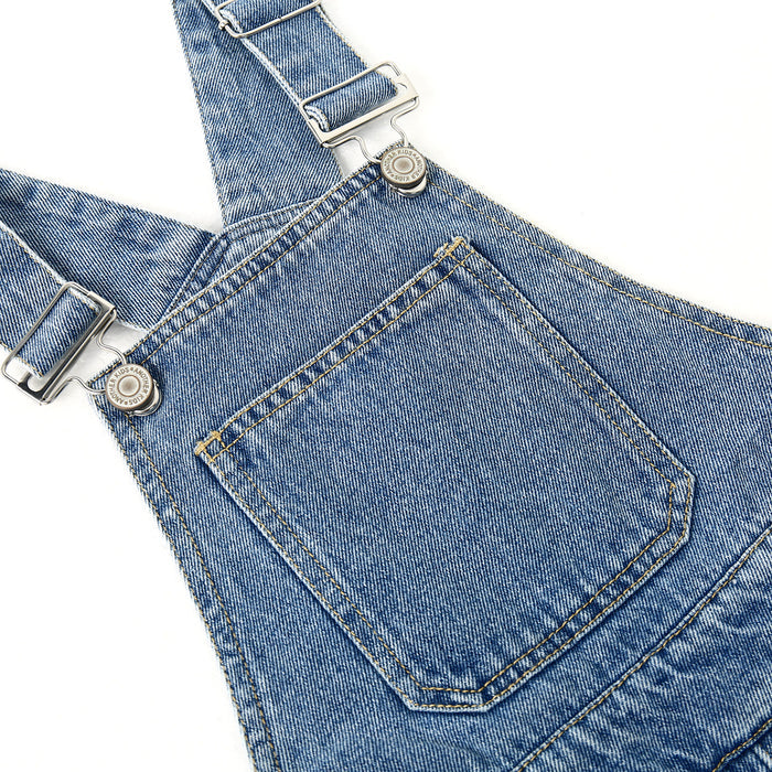 6-13T Girls’ Denim Cargo Overalls, Wide Leg Jean Dungarees