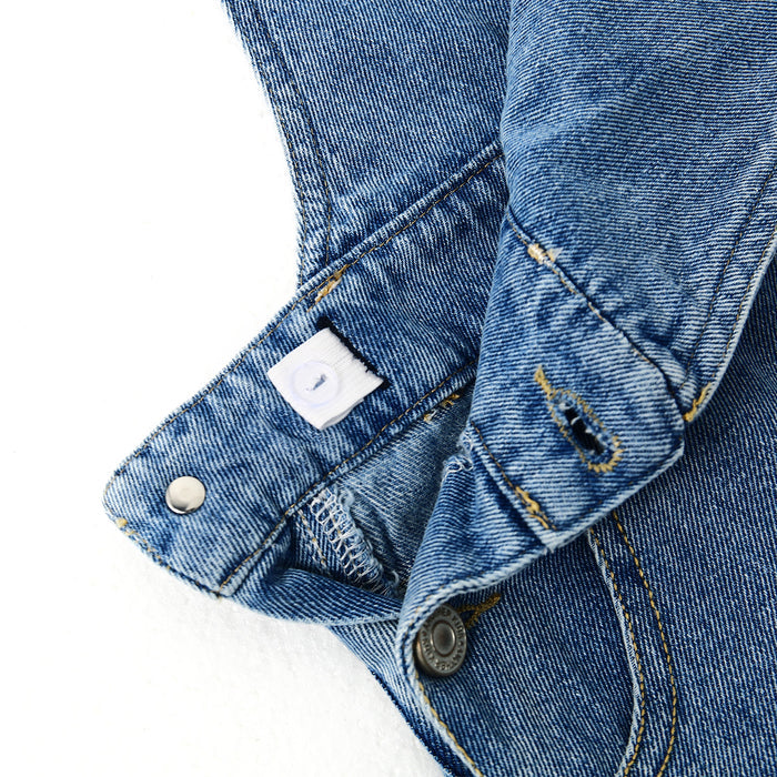 6-13T Girls’ Denim Cargo Overalls, Wide Leg Jean Dungarees