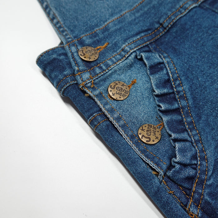 6-14T Girls Denim Overalls, Elastic Band Inside Flap Pockets Soft Stretchy Jeans Jumpsuit